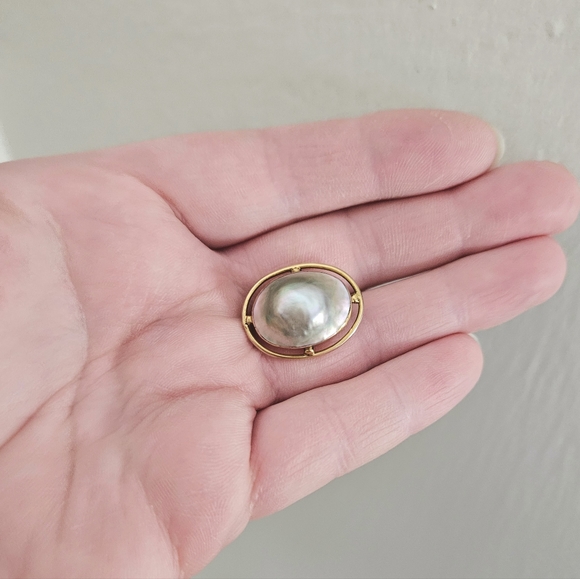 ANTIQUE 10k Grey Mabe Pearl Pin Brooch - Picture 8 of 8